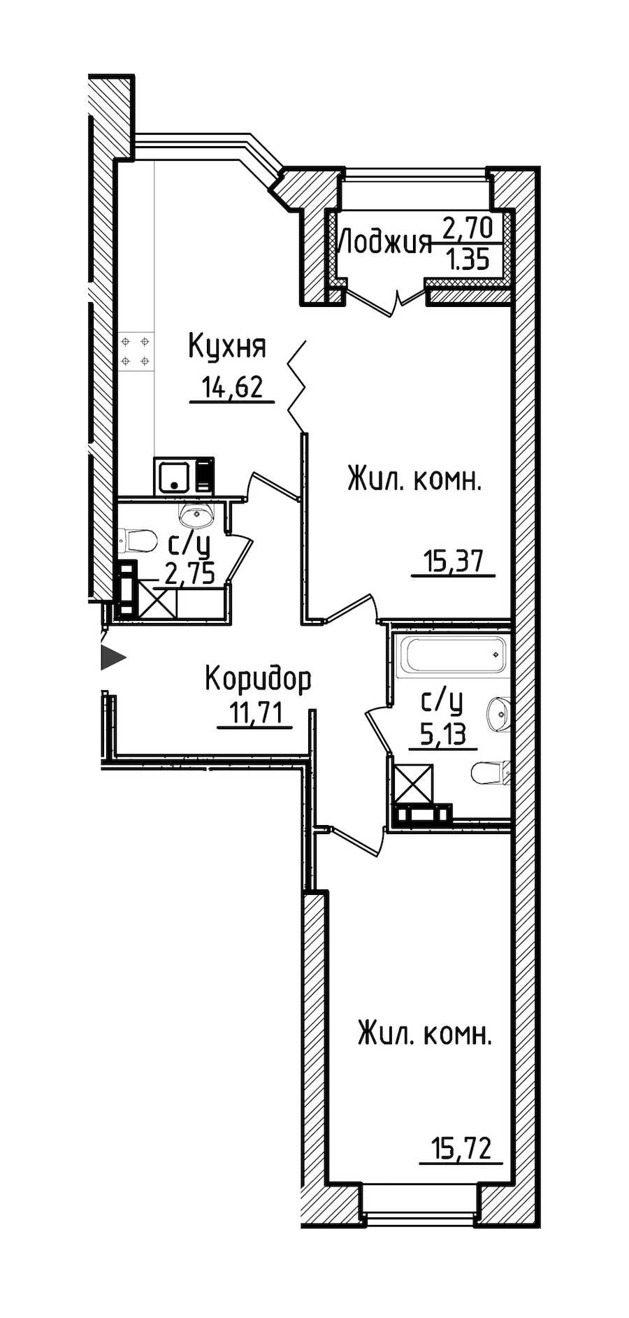 Двухкомнатная квартира в Строительный трест: площадь 66.65 м2 , этаж: 3 – купить в Санкт-Петербурге